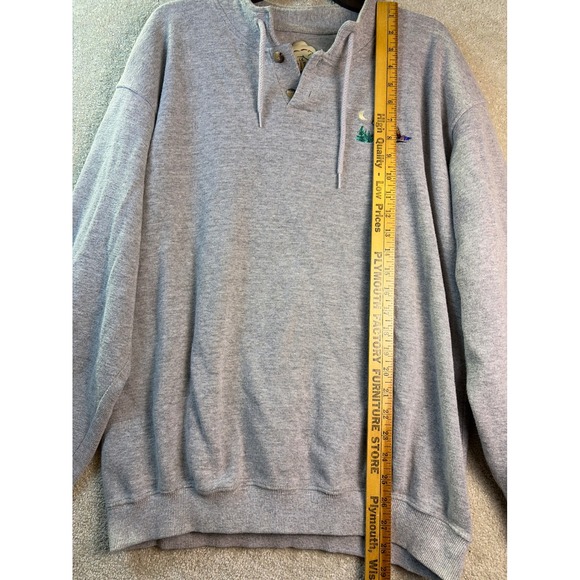 Habitat Wilderness Sweatshirt Mens XL Gray Henley Wolf Moon Embroidered Pullover - Picture 6 of 8